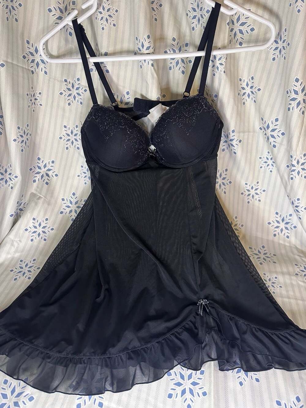 Gilligan & O'Malley Intimates Black Mesh Babydoll Lingerie Dress